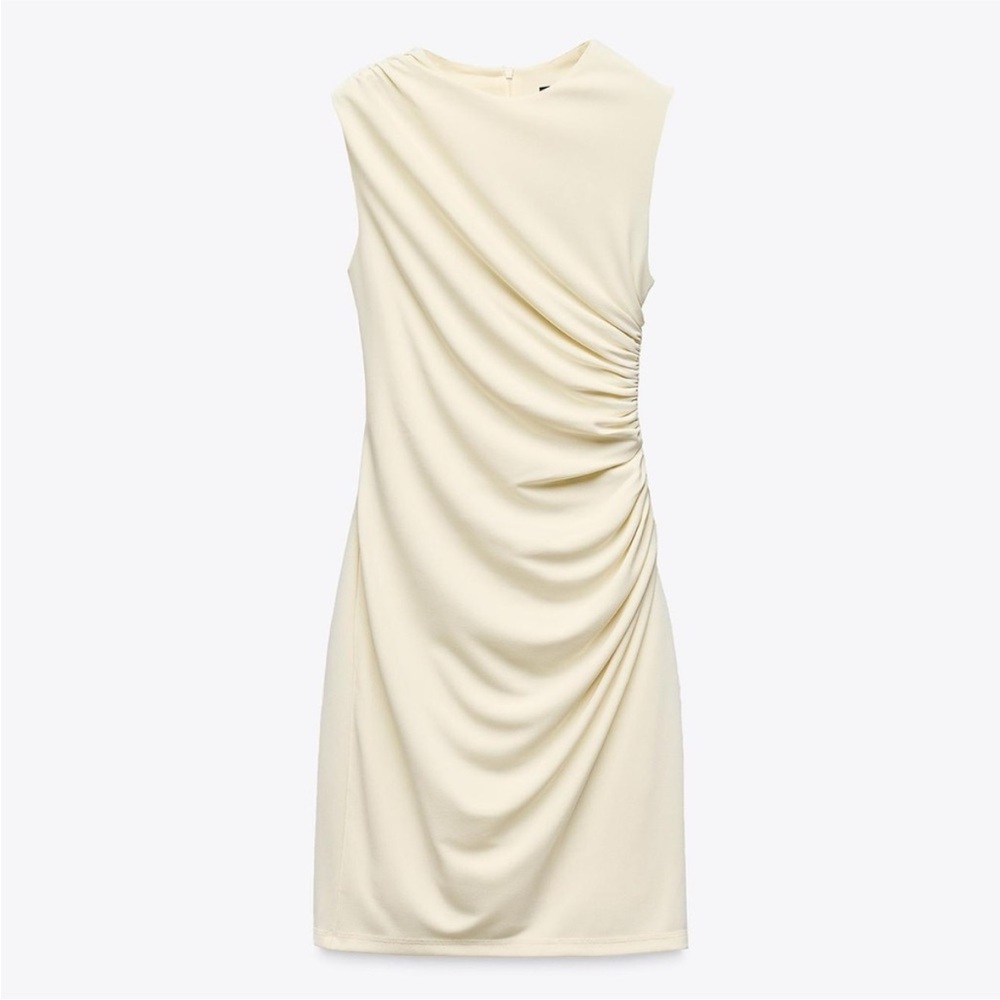 Zara Cream Ruched Mini Dress